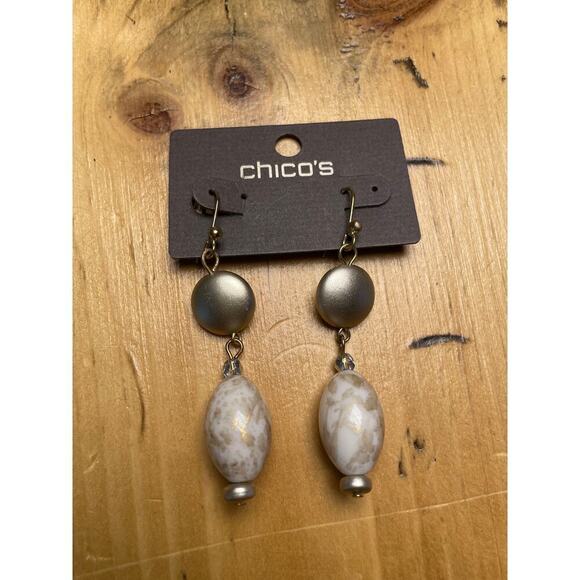 NEW! Chico's Dangle Earrings.  Silver/Gold. Beaded. Classic. - Picture 1 of 2